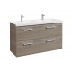 Conjunto de mueble base con cuatro cajones y lavabo doble PRISMA - ROCA