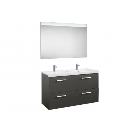 Conjunto de mueble (4 cajones),  lavabo doble y espejo LED PRISMA - ROCA