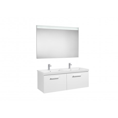 Conjunto de mueble (2 cajones) doble lavabo y espejo con luz LED PRISMA - ROCA