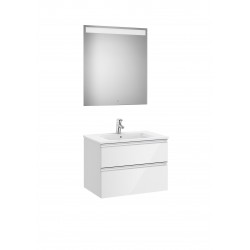 Pack mueble base blanco de 2 cajones + lavabo central + espejo LED THE GAP - ROCA