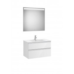 Pack mueble base blanco de 2 cajones + lavabo + espejo LED THE GAP - ROCA