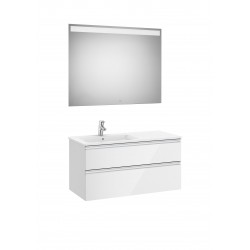Pack mueble base blanco de 2 cajones + lavabo izquierda + espejo LED THE GAP - ROCA
