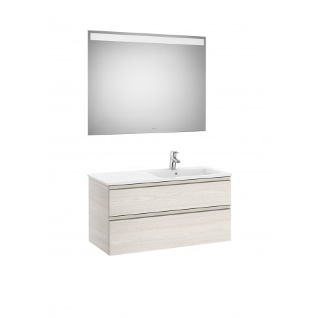 Pack mueble base de 2 cajones + lavabo derecha + espejo LED THE GAP - ROCA