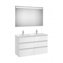 Pack mueble base de 6 cajones + lavabo doble + espejo LED THE GAP - ROCA