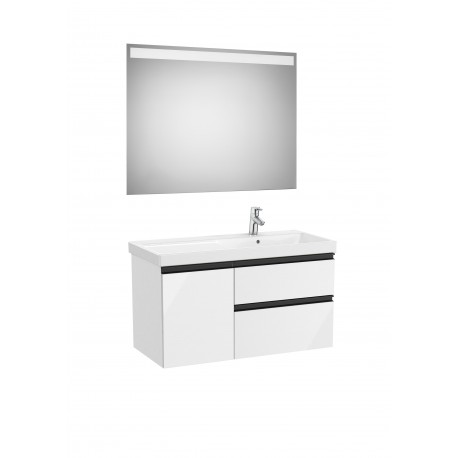 Pack mueble base de 2 cajones y 1 puerta + lavabo + espejo LED DOMI - ROCA