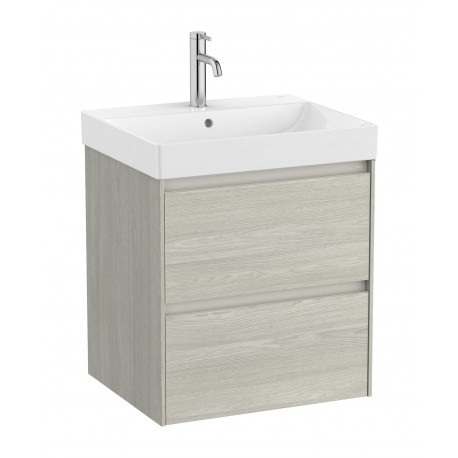 Pack Unik mueble roble claro de dos cajones + lavabo ONA - ROCA
