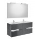 Pack mueble base + lavabo doble + espejo con 2 apliques LED VICTORIA-N - ROCA