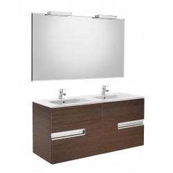 Pack mueble base + lavabo doble + espejo con 2 apliques LED VICTORIA-N - ROCA