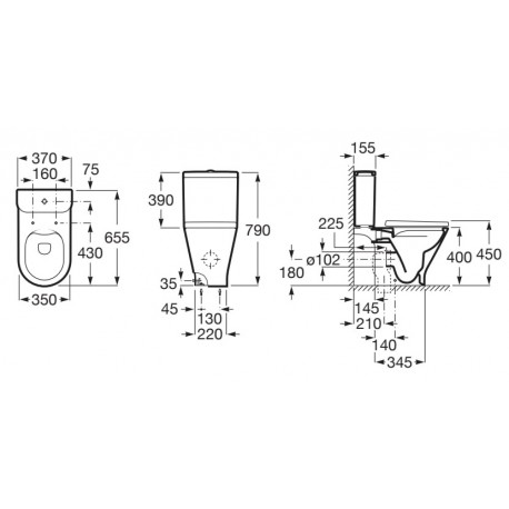 Taza Rimless con salida dual para inodoro de tanque bajo ROUND THE GAP - ROCA