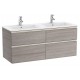Pack Unik mueble de 4 cajones + lavabo doble THE GAP - ROCA