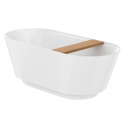 Bañera de STONEX® ovalada con tira LED integrada y bandeja de madera - TURA - Roca
