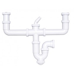 Sifón curvo extensible con salida horizontal, doble racor y toma de electrodomésticos - CREARPLAST