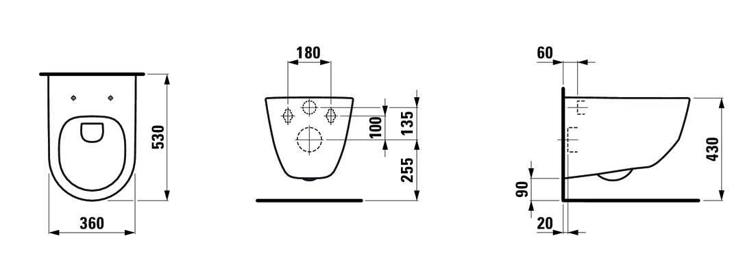 Medidas del inodoro suspendido Rimless sin brida LAUFEN PRO - LAUFEN