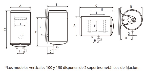 Esquema de cotas del termo COINTRA TBL PLUS 80 Horizontal - COINTRA