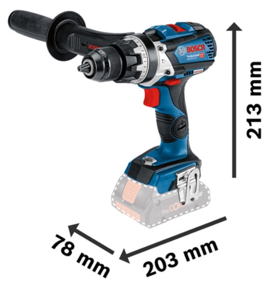 Medidas del taladro con percusión 18V-110 C Professional - BOSCH