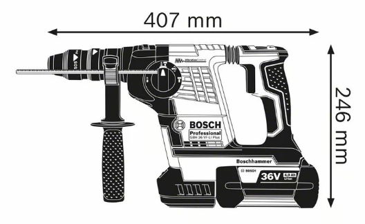 Medidas del martillo perforador SDS plus GBH 36 V-LI Professional de BOSCH