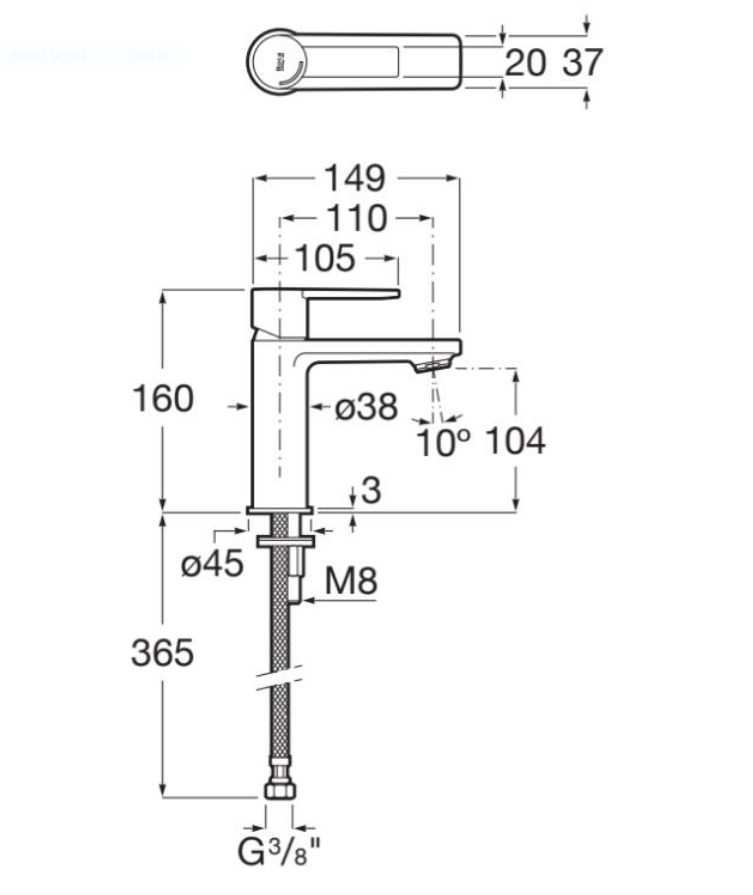 Medidas del grifo para lavabo Targa
