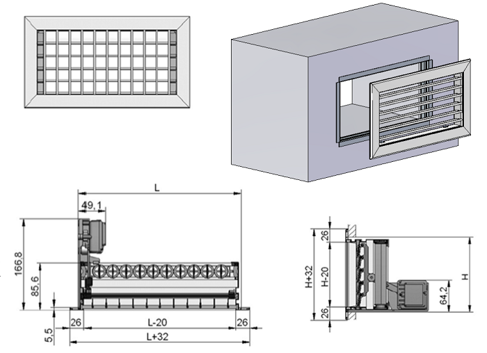 Medidas de la rejilla inteligente triple 400x150 mm blanca - AIRZONE