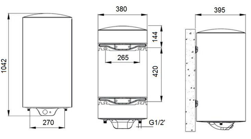 Medidas del termo eléctrico slim SIE75S - APARICI