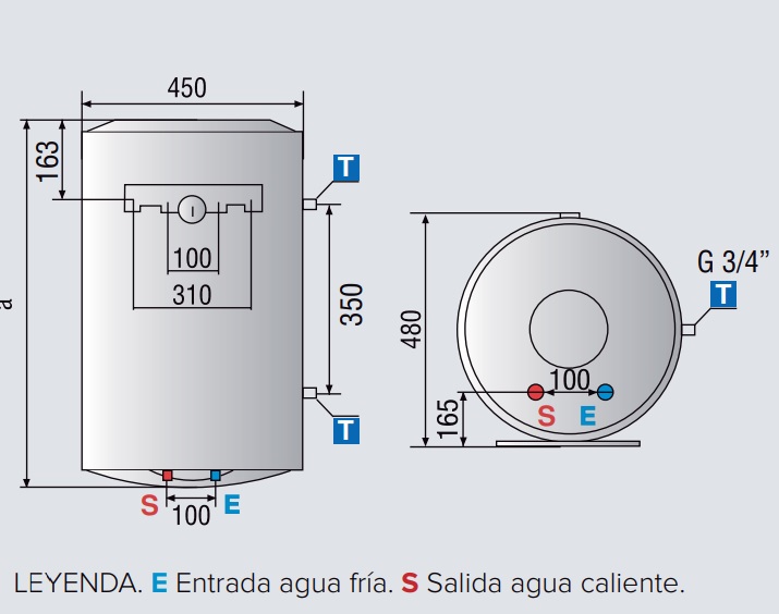 Medidas del termo eléctrico PRO 1 R VTD - ARISTON