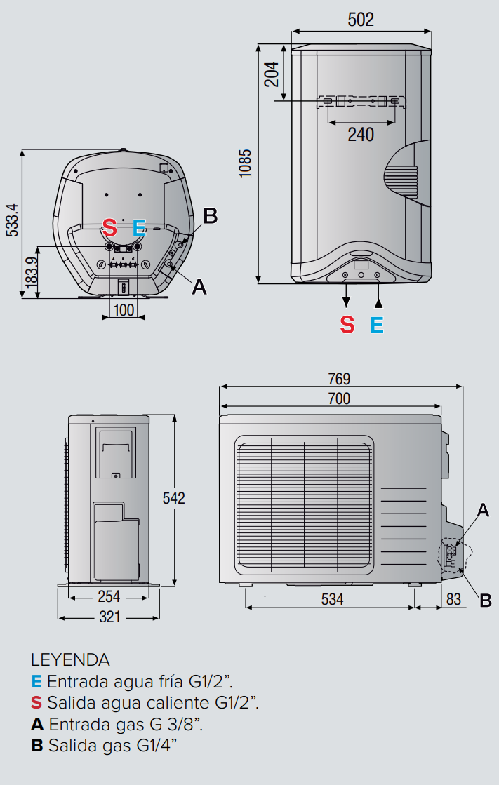 Medidas de la bomba de calor para ACS NUOS 110 SPLIT - ARISTON