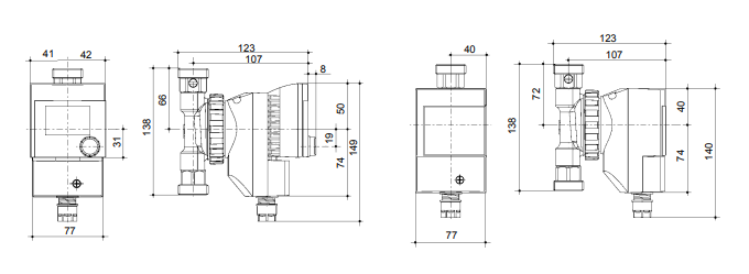 Medidas del circulador para agua caliente SB-TEMPUS 4Y - BAXI