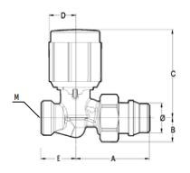 Medidas de la llave bitubo con rosca macho recta termostatizable M16 NT - BAXI