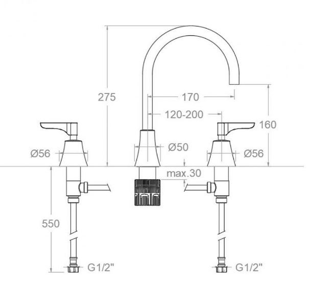 Medidas completas del grifo bimando de lavabo Adagio
