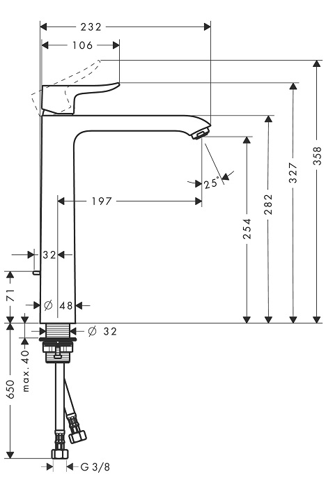 Medidas del grifo de lavabo monomando 260 con vaciador automático METRIS - HANSGROHE