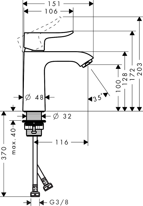 Medidas del grifo de lavabo monomando 110 sin vaciador automático METRIS - HANSGROHE