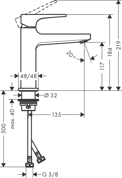Medidas del grifo de lavabo monomando 110 con vaciador Push-Open METROPOL - HANSGROHE