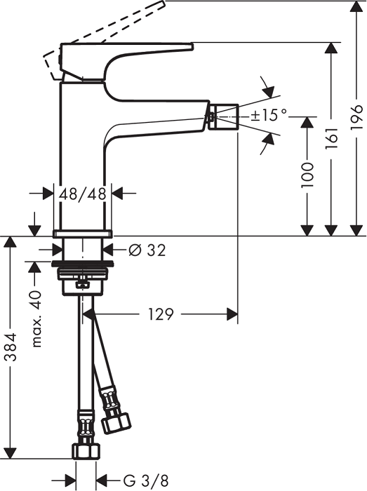Medidas del grifo de bidé monomando con vaciador Push-Open METROPOL - HANSGROHE