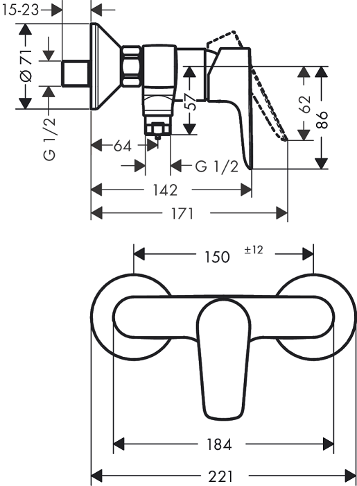 Medidas del grifo para ducha TALIS E - HANSGROHE