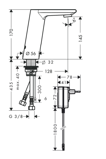Medidas del Grifo electrónico Metris S