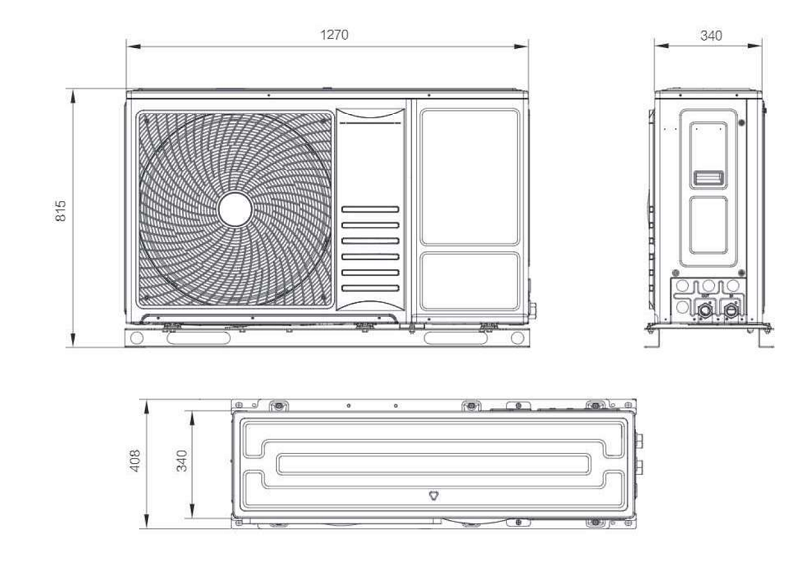 Medidas de la aerotermia Monobloc Hi-Therma R32 - HISENSE