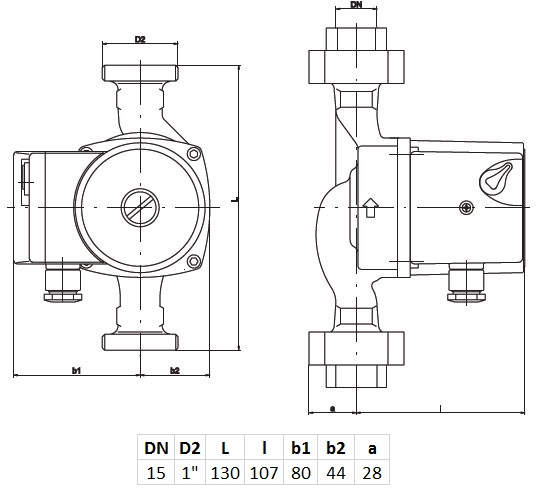 Medidas de la bomba circuladora para calefacción SAN 15/40-130 de IMPPUMPS