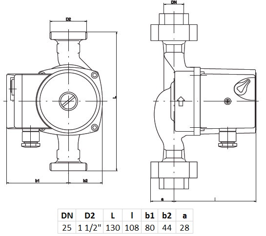 Medidas de la bomba circuladora para calefacción SAN 25/40-130 de IMPPUMPS