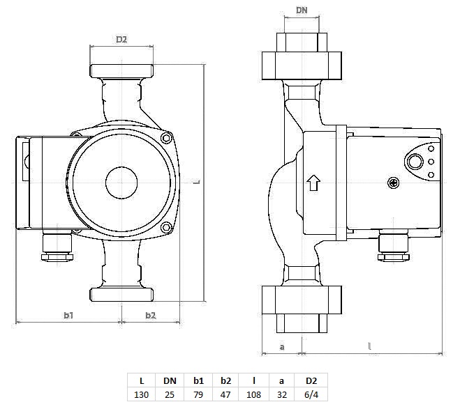 Medidas de la bomba de circulación NMT PLUS 25/60-130 de IMP PUMPS