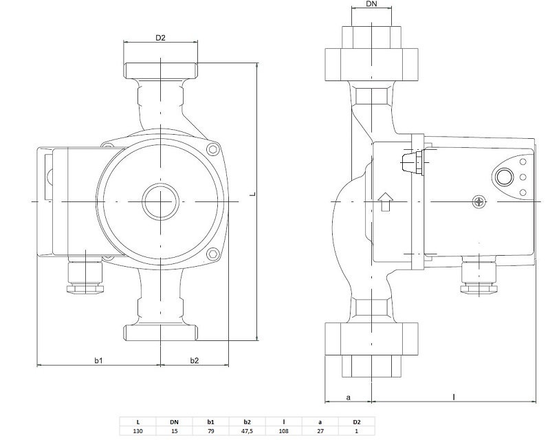 Medidas de la bomba de circulación NMT PLUS PWM S 15/80-130 IMP PUMPS