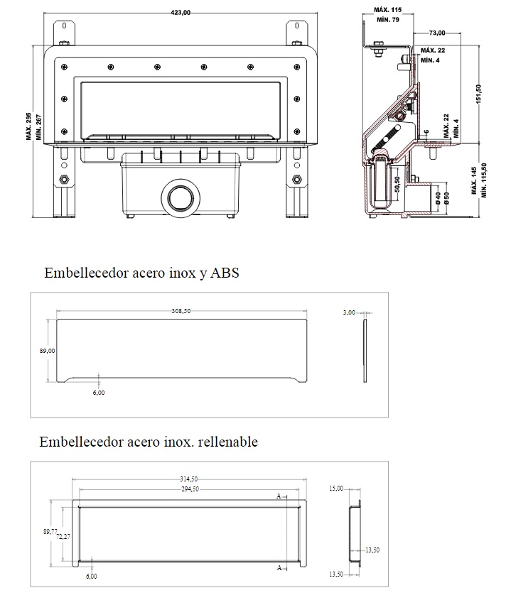Medidas del sumidero vertical de pared con sifón de 50mm S-861 - JIMTEN