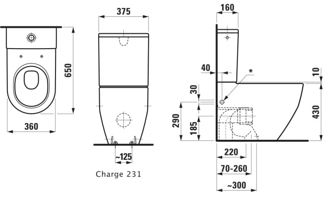 Medidas del inodoro adosado a pared con salida dual LAUFEN PRO - LAUFEN
