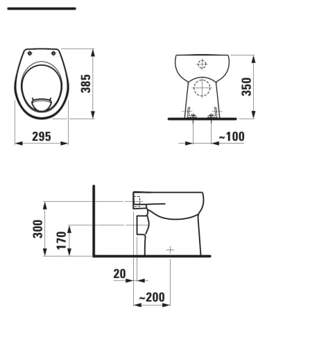 Medidas de la taza para tanque con salida horizontal FLORAKIDS - LAUFEN