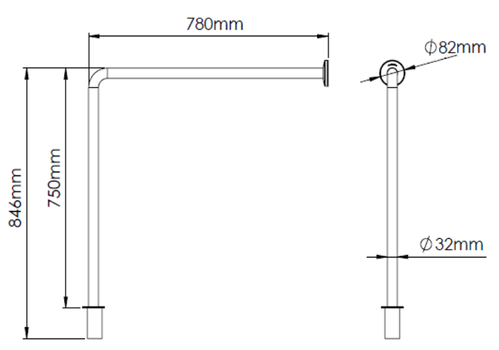 Medidas de la barra de apoyo pared-suelo - MEDICLINICS