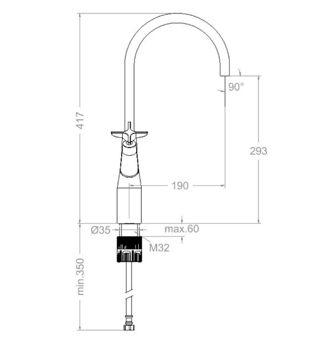Medidas completas grifo bimando de lavabo alto