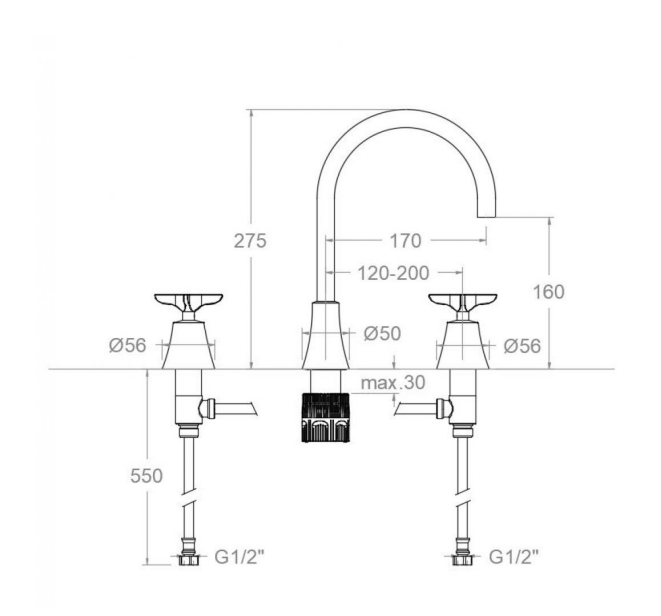 Medidas completas del grifo de lavabo con caño de 220 mm Adagio de Ramón Soler