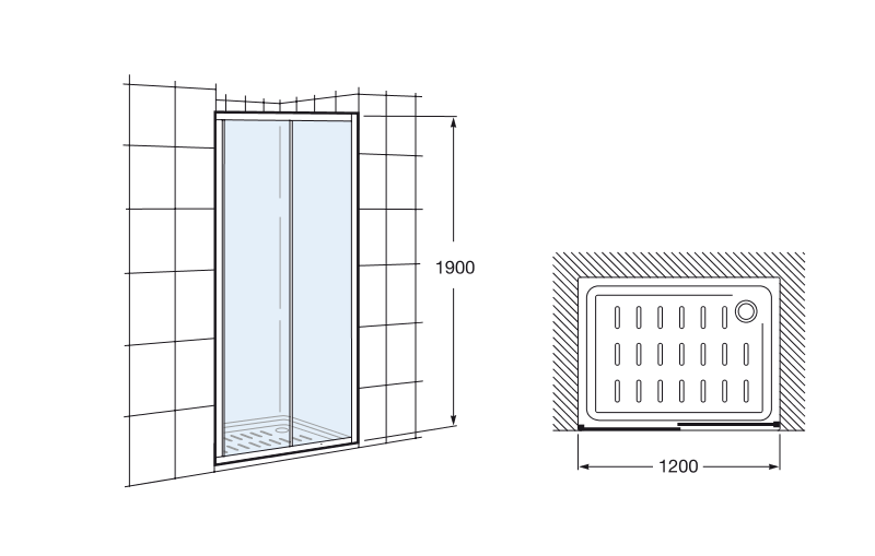 Medidas de la mampara de ducha frontal con puerta corredera 1200 x 1900 VICTORIA - ROCA
