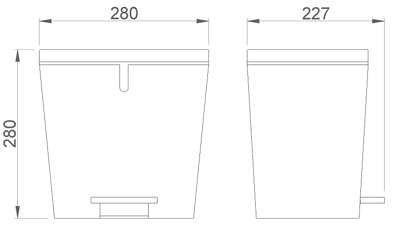 Medidas de la papelera higiénica con pedal y cubeta interior de 8L - NOFER