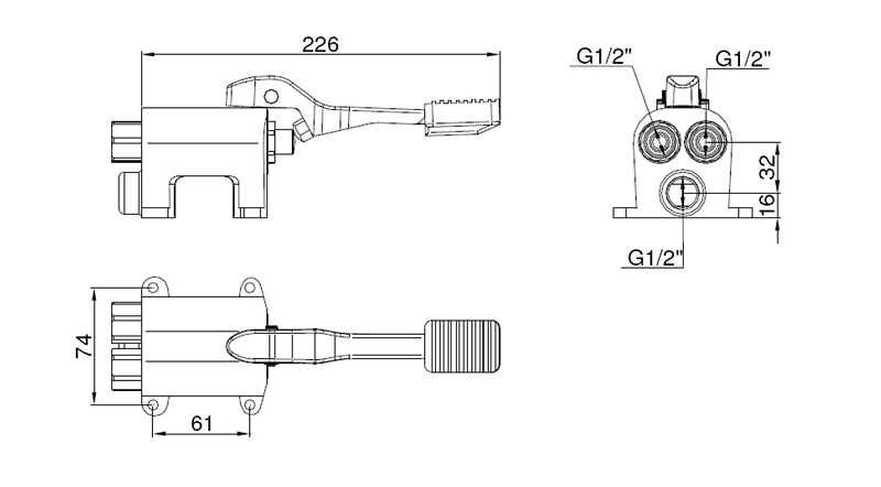 Medidas del grifo monopedal con mezclador y colocación a suelo - NOFER