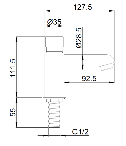 Medidas del grifo temporizado de instalación sobre encimera para lavabo - NOFER