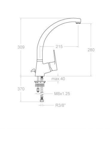 Medidas del grifo monomando de cocina 1806 TITANIUM - RAMÓN SOLER